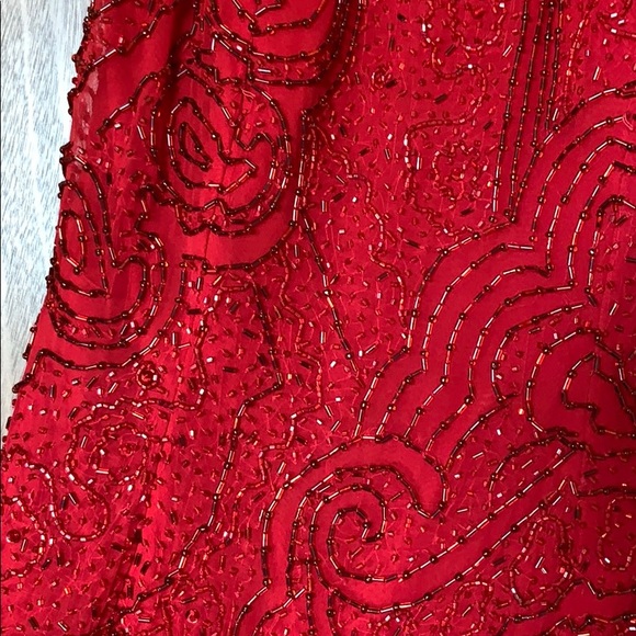 Red beaded midi formal dress with slit in the back - Picture 3 of 10
